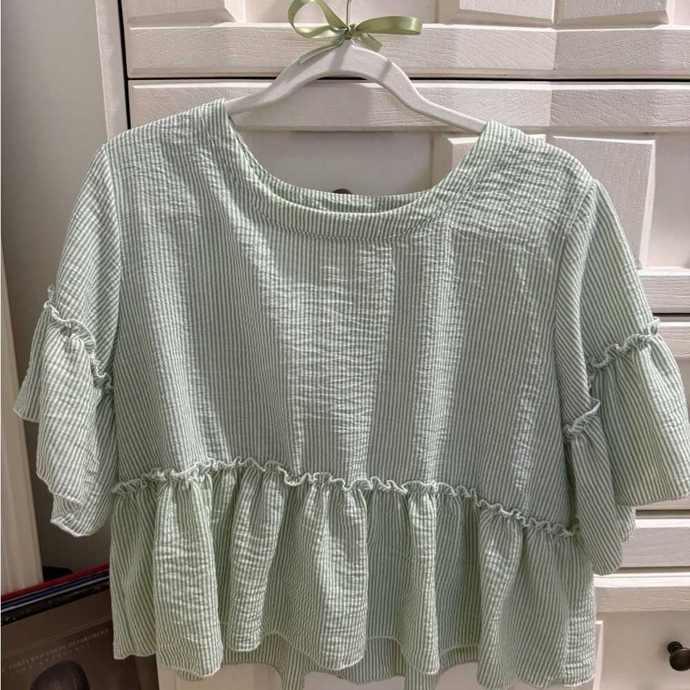 Altar'd State Green Striped Blouse